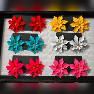 Floral Statement Earrings Set - Red, Yellow, Blue, White, Pink
